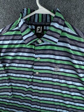 Footjoy Polo Shirt Mens Large Green Striped Short Sleeve Golf Stretch LACANA